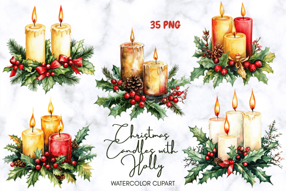 Christmas Candles with Holly Illustrations Review