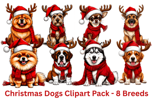 Christmas Dogs Clipart Pack - 8 Breeds Illustrations Review