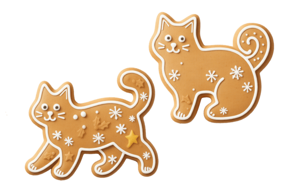 Christmas Gingerbread Cat Cookies Png Illustrations