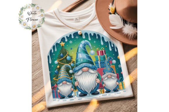 Christmas Gnomes Teal Silver Sublimation Illustrations