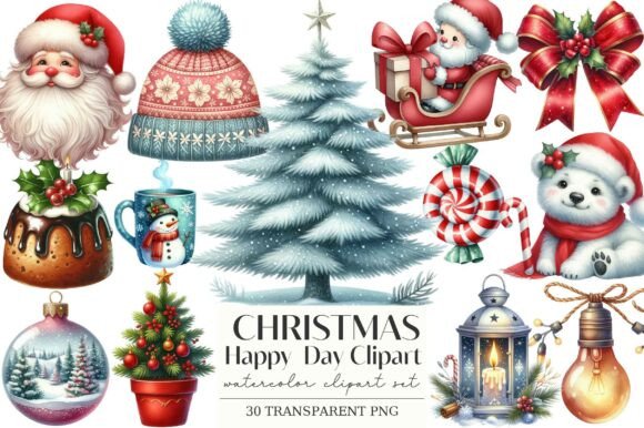 Christmas Happy Day Clipart for Modern Illustrations