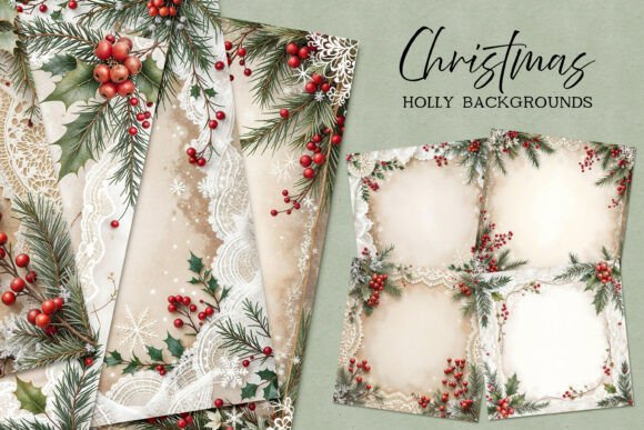 Christmas Holly JPG Backgrounds Set for Illustrations