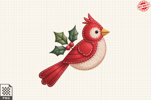 Christmas Patchwork Cardinal Bird Clipar for Illustrations