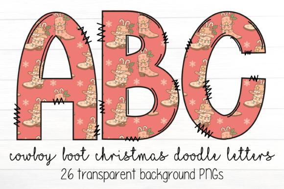 Cowboy Boot Christmas Doodle Letters for Illustrations