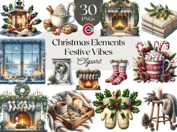 Cozy Christmas Holiday Clipart Bundle for Illustrations
