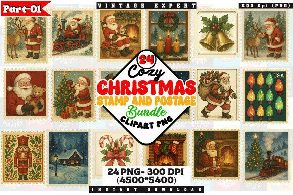 Cozy Christmas Postage Stamp PNG Bundle: A Brand Designer’s Review