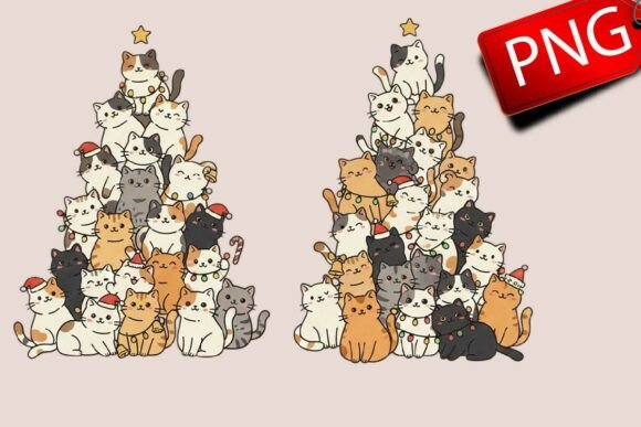 Cute Cat Christmas Tree PNG: Seasonal Illustrations for Bloggers