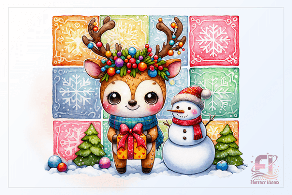 Cute Christmas Deer Snowman Watercolor Illustrations Review