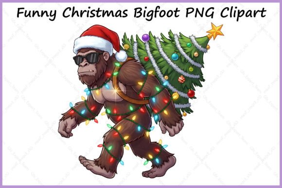 Funny Christmas Bigfoot PNG Clipart for Illustrations