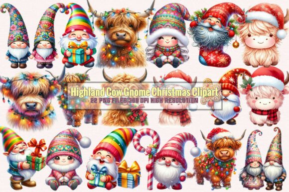 Highland Cow Gnome Christmas Clipart