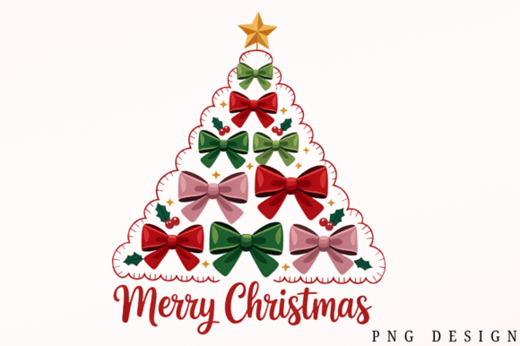 Merry Christmas Bow Tree Yarn PNG Design for Illustrations