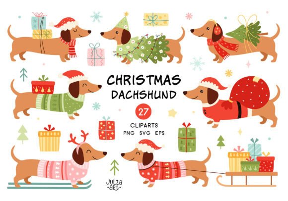 Merry Christmas Dachshund Dog Clipart