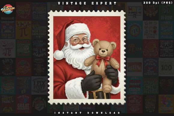 Nostalgic Santa Teddy Bear Christmas Illustrations Review