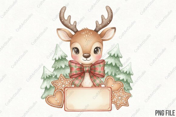 Personalized Kids Christmas Reindeer Png in Illustrations