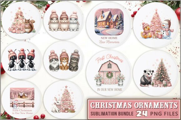 Pink Christmas Ornaments PNG in Illustrations
