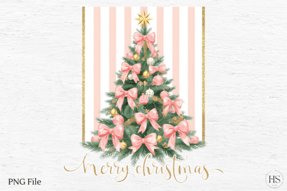 Pink Striped Frame Christmas Tree PNG in Illustrations