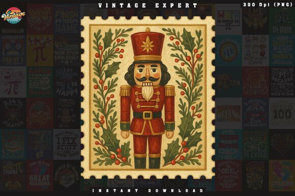 Retro Nutcracker Postage Stamp Christmas Illustrations