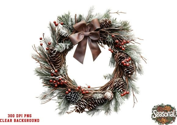 Soft Blush Christmas Wreath Clipart for Illustrations