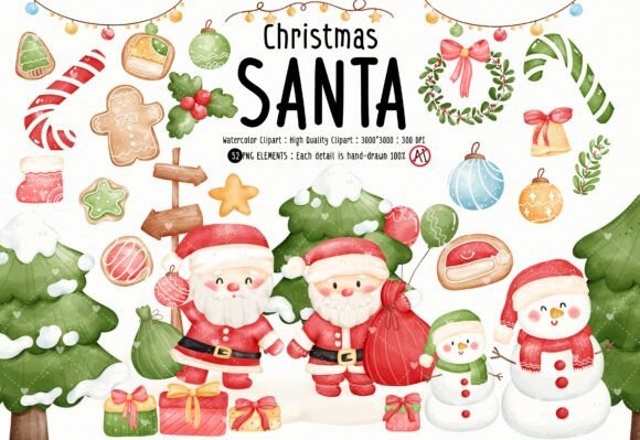 Watercolor Christmas,Santa Claus Clipart